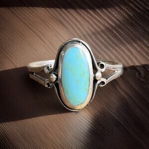 Vintage Turquoise Sterling Silver Ring Size 7 Oval Cabochon Southwestern Style